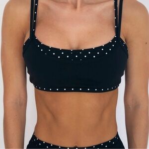 Black Polka Dot Scoop Crop Top - Women